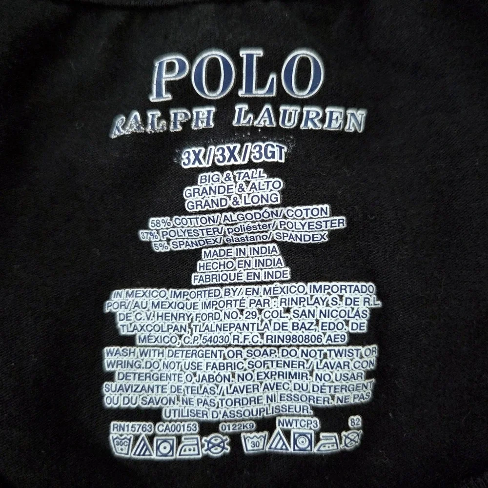 Polo Ralph Lauren Mens 3XT Big & Tall Black Short Sleeve T-Shirt Red Pony Logo